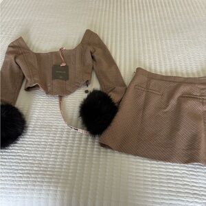 House of CB Plaid Corset Top with fur cuffs and skirt